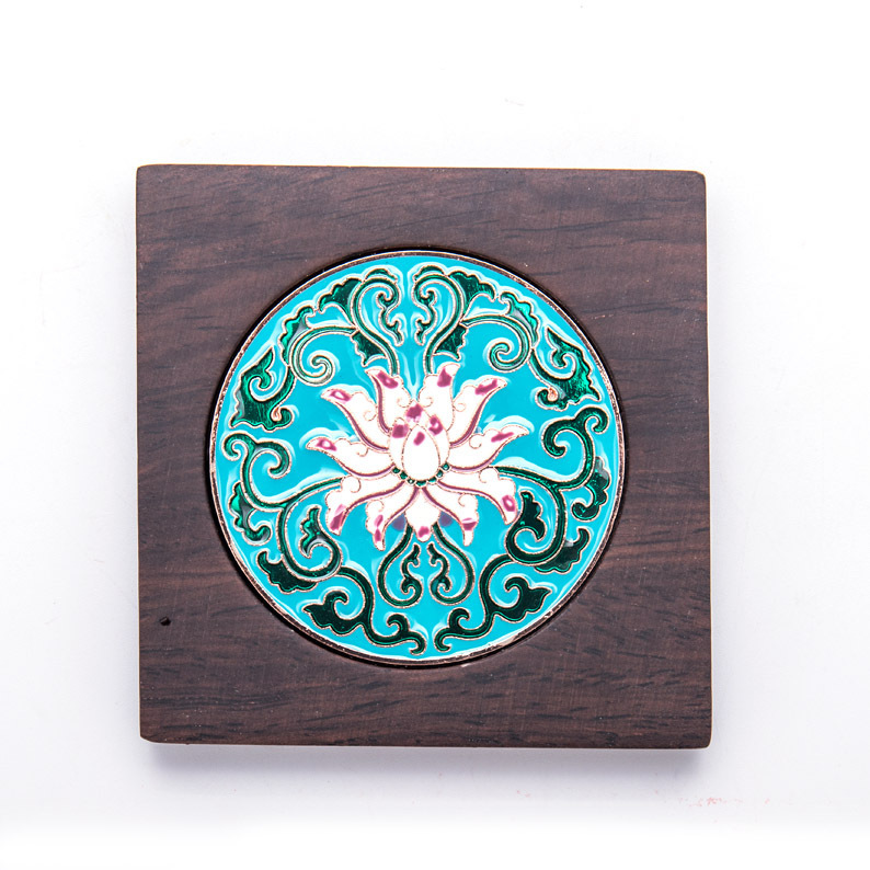 Esmalte cloisonne ébano posavasos hogar ceremonia del té accesorios estera a prueba de calor bandeja de té portavasos madera maciza aislamiento térmico estera de té