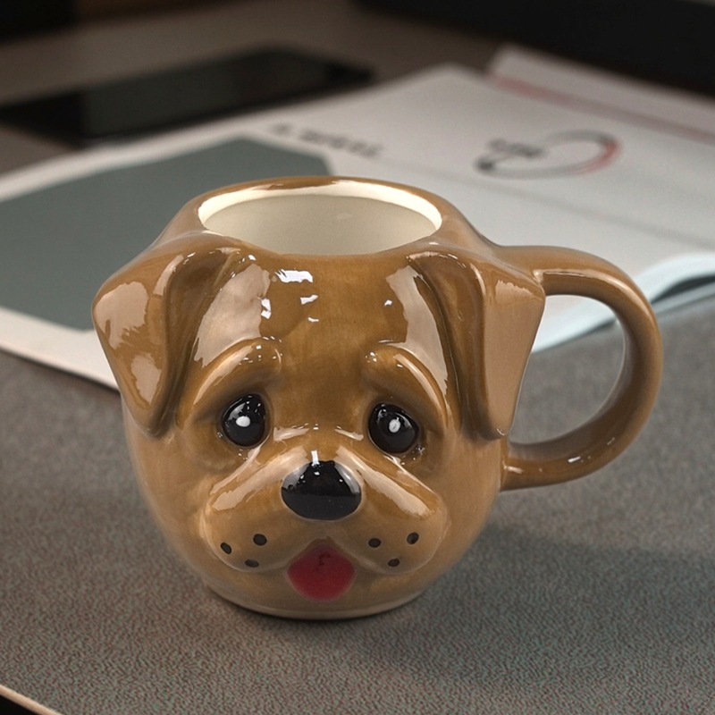 Creativo pintado a mano taza de café de perro taza de cerámica taza de té animal cabeza taza de regalo 3D taza de cerámica cabeza de perro taza