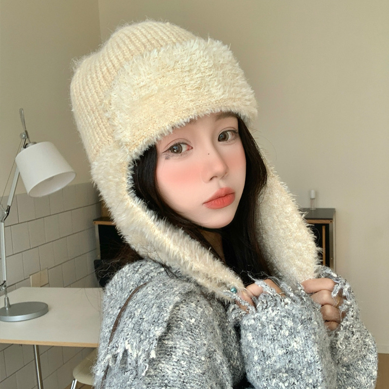 帽子女秋冬日系新款毛绒雷锋帽户外出行防风护耳帽时尚休闲包头帽|undefined