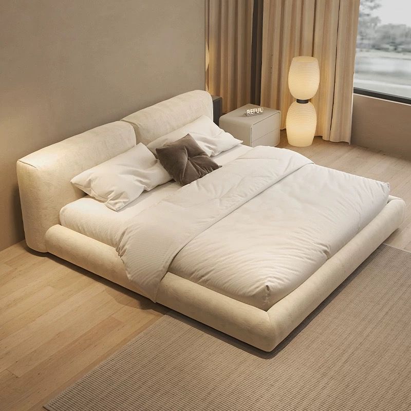 Italian Style Tatami Bed Cream Style Tofu Block Frosted Fabric Bed Master Bedroom Double Queen Bed Wedding Bed Italian Style Tatami Bed Cream Style Tofu Block Frosted Fabric Bed Master Bedroom Double Queen Bed Wedding Bed