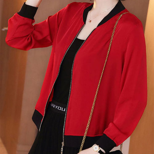 3045# Women's Spring and Summer New Arrival Korean Style Loose Jacket Long Sleeve Chiffon Sun Protection Coat Red