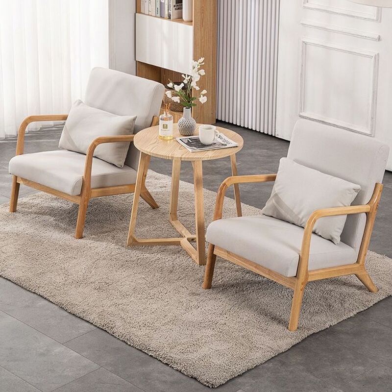 Modern Minimalist Nordic Fabric Leisure Sofa, Removable and Washable, Single-Seater, Suitable for Small Apartments, Living Room, Balcony, with Solid Wood Table and Chair Set Modern Minimalist Nordic Fabric Leisure Sofa, Removable and Washable, Single-Seater, Suitable for Small Apartments, Living Room, Balcony, with Solid Wood Table and Chair Set