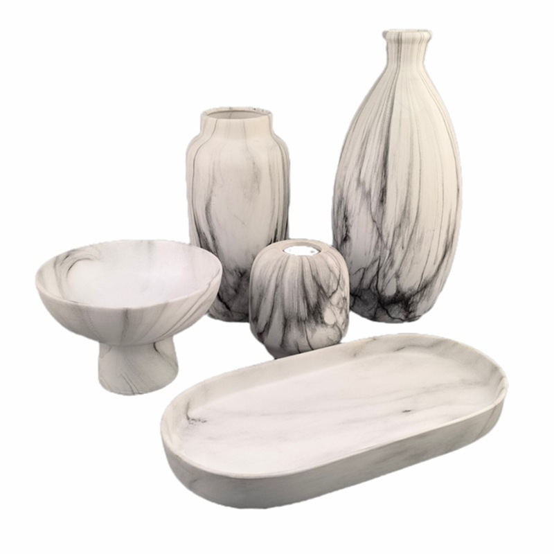 Jarrón de Cerámica con Diseño de Mármol a Rayas Estilo Ins, Impresión por Transferencia de Agua, Arreglos Florales, Manualidades Sencillas, Decoración para Comedor y Sala de Estar, Estilo Ins