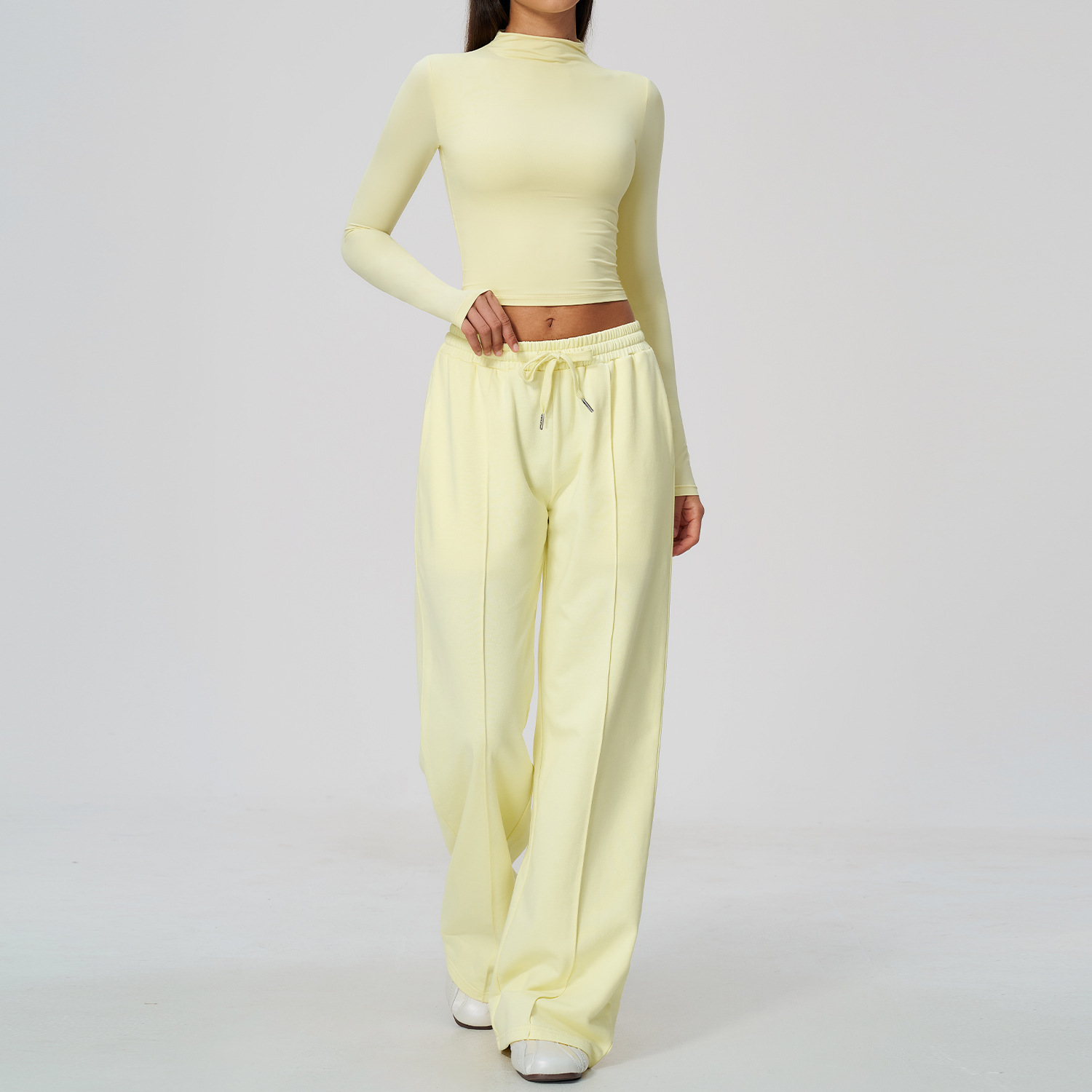 Dare Show Leisure Sports Sweat suit Women's High Waist Wide Legs Slimming Long Sleeve Running Fitness Comfortable suit 8933