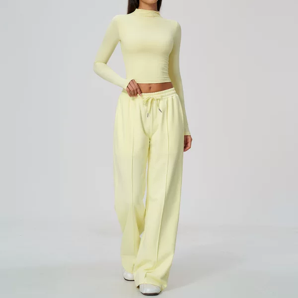 Dare Show Leisure Sports Sweat suit Women's High Waist Wide Legs Slimming Long Sleeve Running Fitness Comfortable suit 8933
