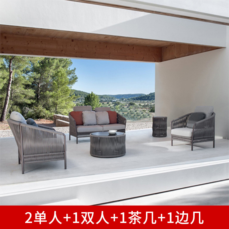 Ocio al aire libre sofá de ratán villa decoración suave al aire libre balcón al aire libre patio jardín Oliphen cuerda silla de ratán