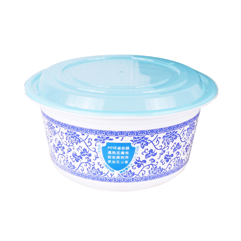 Lvbaokang caja de almuerzo desechable engrosada a prueba de fugas azul y blanco gran olla redonda Maocai picante cangrejos caliente para llevar caja de embalaje