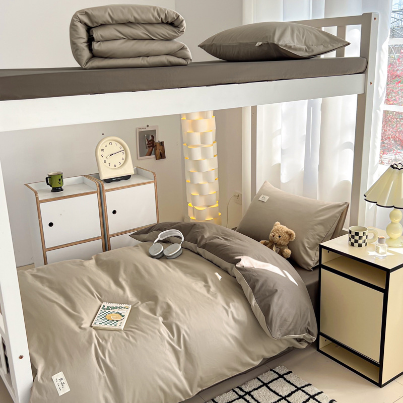 Verano de algodón simple cama de estudiante traje de tres piezas de algodón 2025 nuevo dormitorio individual funda de edredón traje de cuatro piezas