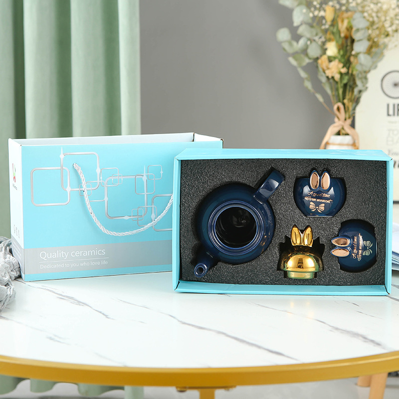 Juego de agua de cerámica de lujo ligero taza de agua doméstica hervidor de agua combinación resistente a altas temperaturas de gran capacidad Taza set FESTIVAL DE medio otoño traje de regalo