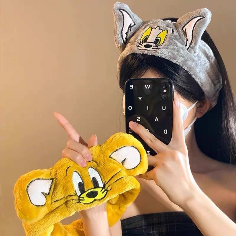 Tom Jerry, gatos y ratones lindos, banda de pelo de lavado de la cara, máscara de maquillaje, banda de pelo elástica, joyas de pelo elásticas