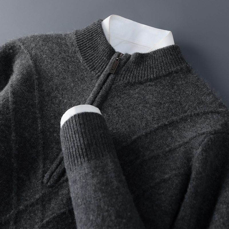 Half-Zip Full Wool Knitted Thickened Sweater Men's Autumn and Winter Dad Warm Top Half Turtleneck Cashmere Sweater Cross-Border Half-Zip Full Wool Knitted Thickened Sweater Men's Autumn and Winter Dad Warm Top Half Turtleneck Cashmere Sweater Cross-Border
