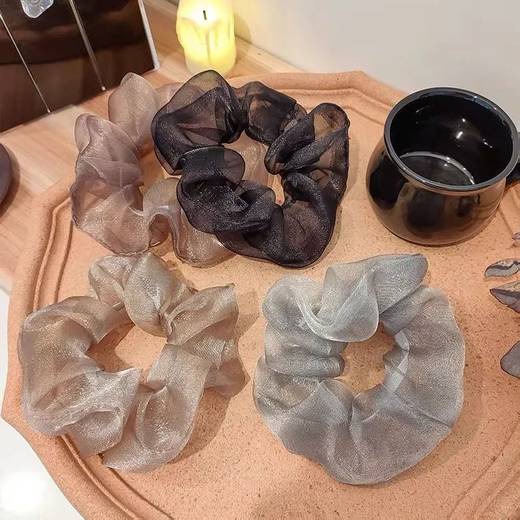 新作春夏超仙ガラス網糸大腸輪フランス純色珠光透明糸気質髪輪ヘアピン髪飾り|undefined