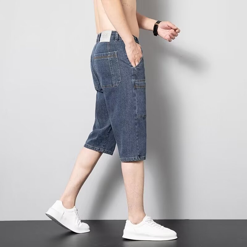 Pantalones cortos de mezclilla con herramientas para hombres, pantalones cortos de nicho deconstruido de verano