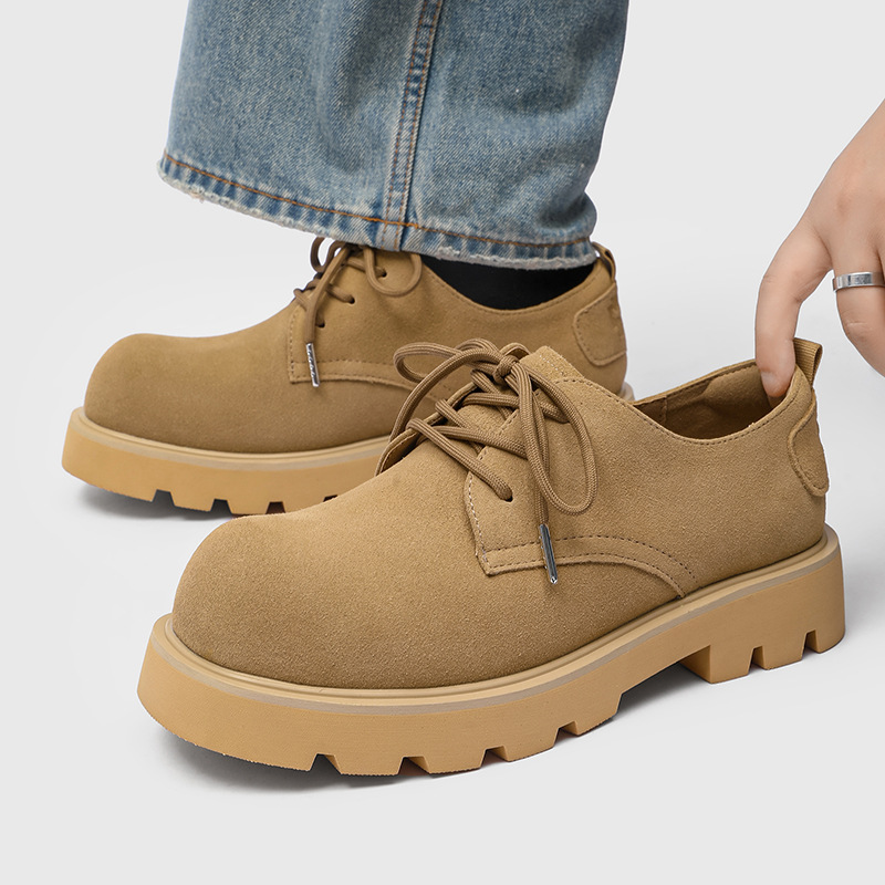 ShoeVault Derby Cow Suede Genuine Leather Toe Thick Low Top Big Yellow Boots Soft Bottom Non-Slip Fashion Men Shoes Trendy_voghion.com