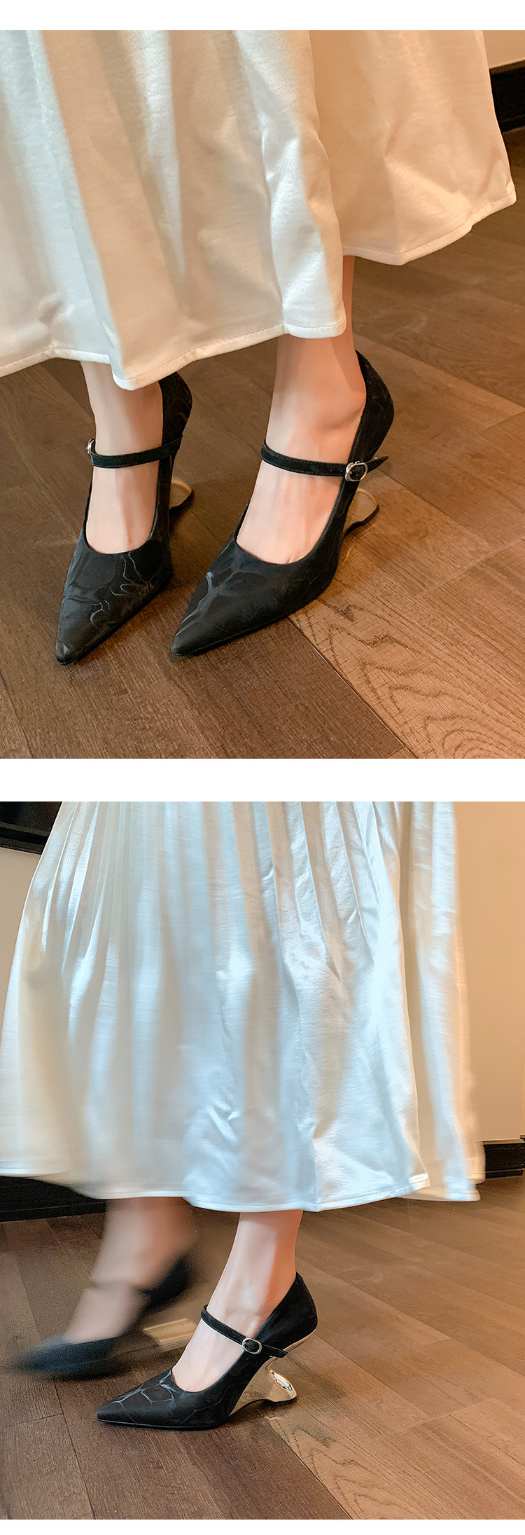 Giày cao gót nữ mũi nhọn quai ngang gót 8 cm kiểu dáng ấn tượng — màu đen chi tiết 23