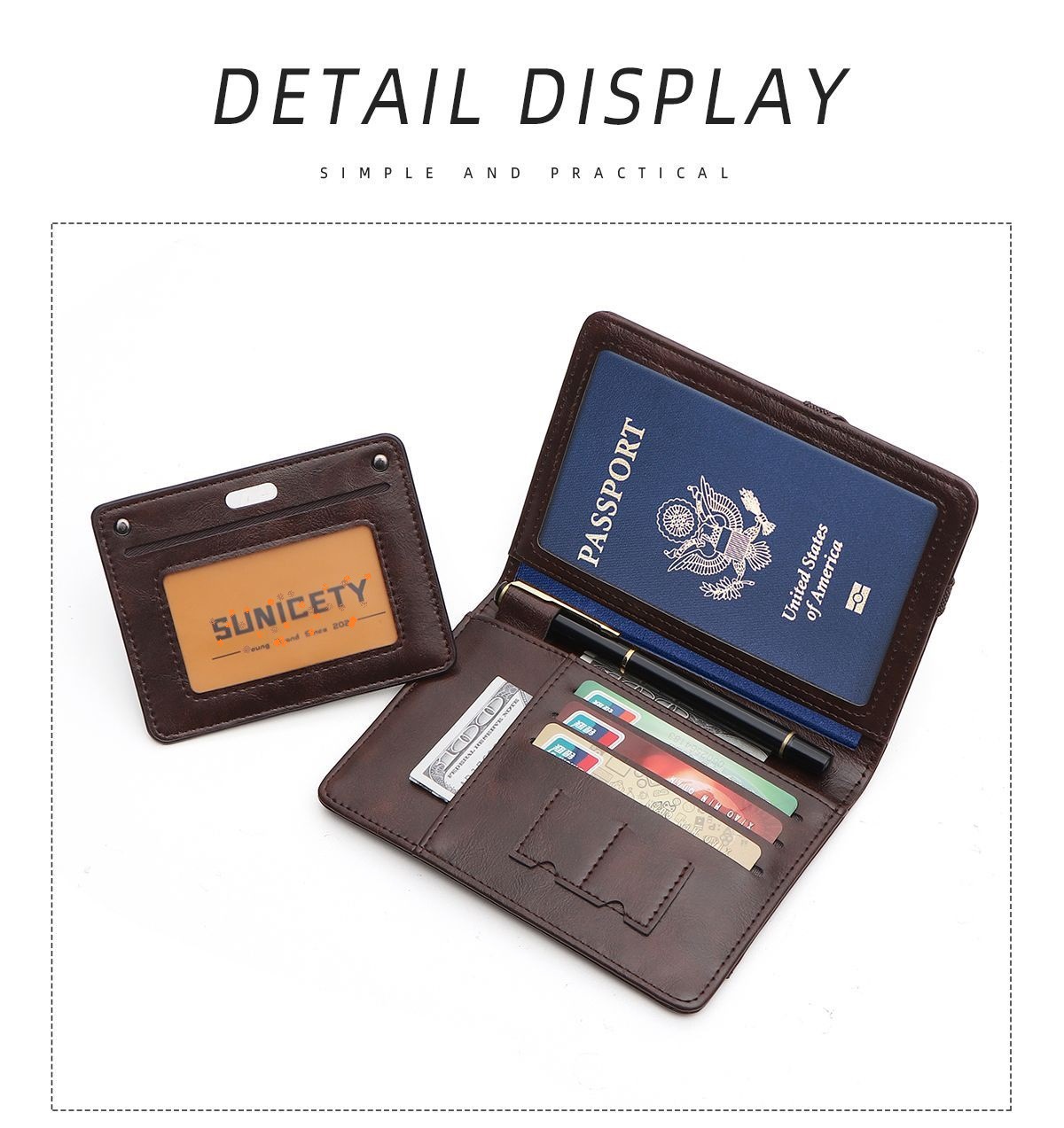 Passport Wallet Combination Bifold Large Capacity Multi-Card Holder Ticket Passport Coin Card Storage Portable Travel