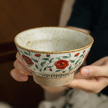 复古手作高脚碗5英寸斗笠甜品碗糖水碗民宿粗陶米饭碗跨境出口