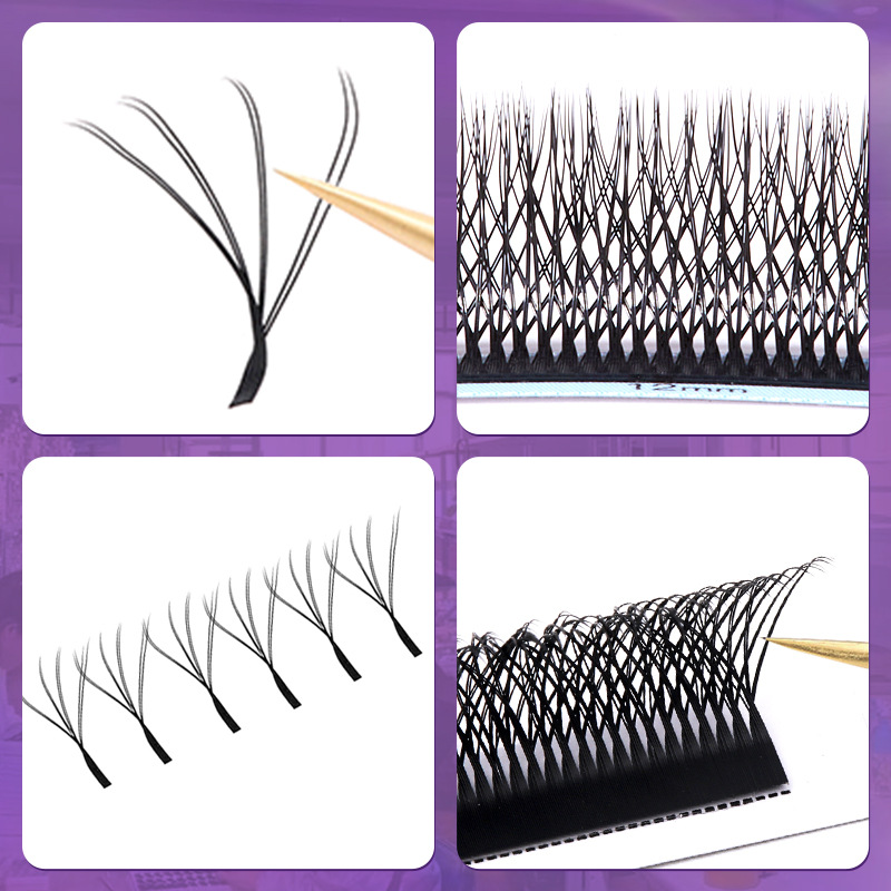 Pestañas de injerto de floración 8D personalizadas Pestañas postizas gruesas, rizadas naturales, pestañas de trébol de cuatro hojas de doble capa de gran capacidad