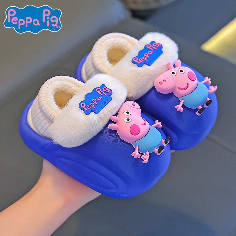 Piggy Page zapatillas de algodón de invierno para niños, niños, niñas y niñas, cinta elástica, calor y terciado, bolsas de tacones de algodón para niños y niños