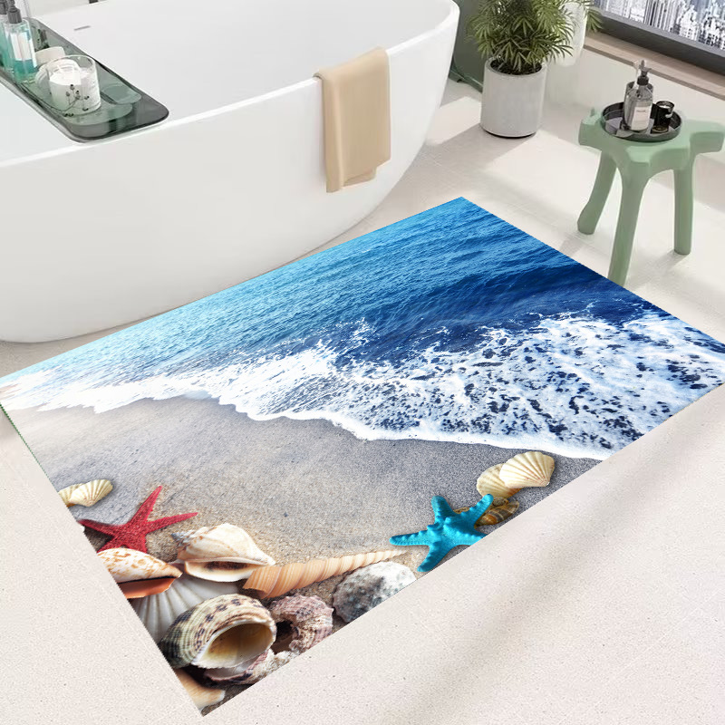 Tapis de bain océan 3d style plage antidérapant absorbant_voghion.com