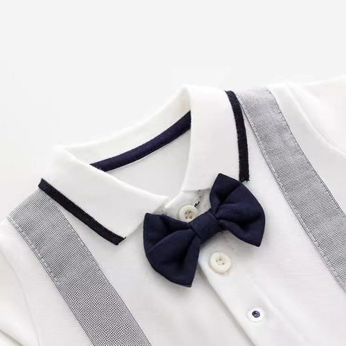 New Children's Clothing 2024 Summer Baby Clothes 0-1 Year Old Baby Gentleman Bow Tie Short Sleeve Cotton Onesie T-shirt