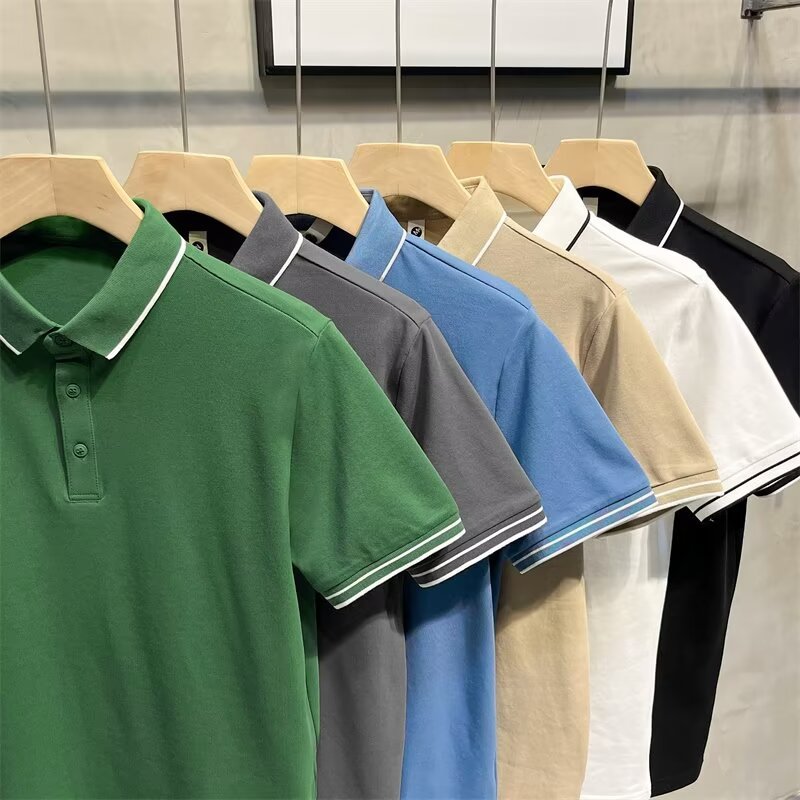 Camisas de manga corta con solapa, camisetas de verano de moda para hombres, camisetas coreanas delgadas, nuevas camisetas de polo de estilo universal.