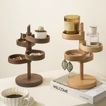 木质多层可旋转置物架入户玄关钥匙收纳架创意实木桌面饰品储物盒
