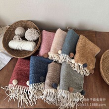 儿童羊绒围巾批发秋冬新款男女童户外保暖针织围脖小毛球纯色围巾