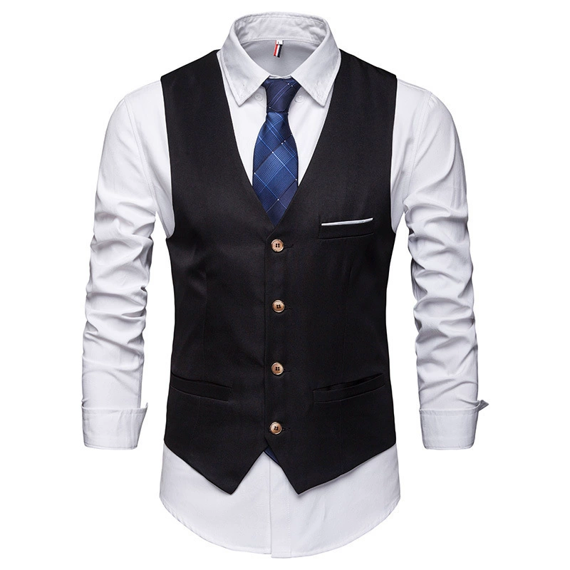 Мужской жилет для отдыха, комплект, черный классический костюм, slim fit, корейский стиль