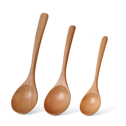 Japanese creative beech wood long handle solid wood soup spoon rice spoon household small spoon porridge spoon kitchen wooden spoon large wooden spoon
