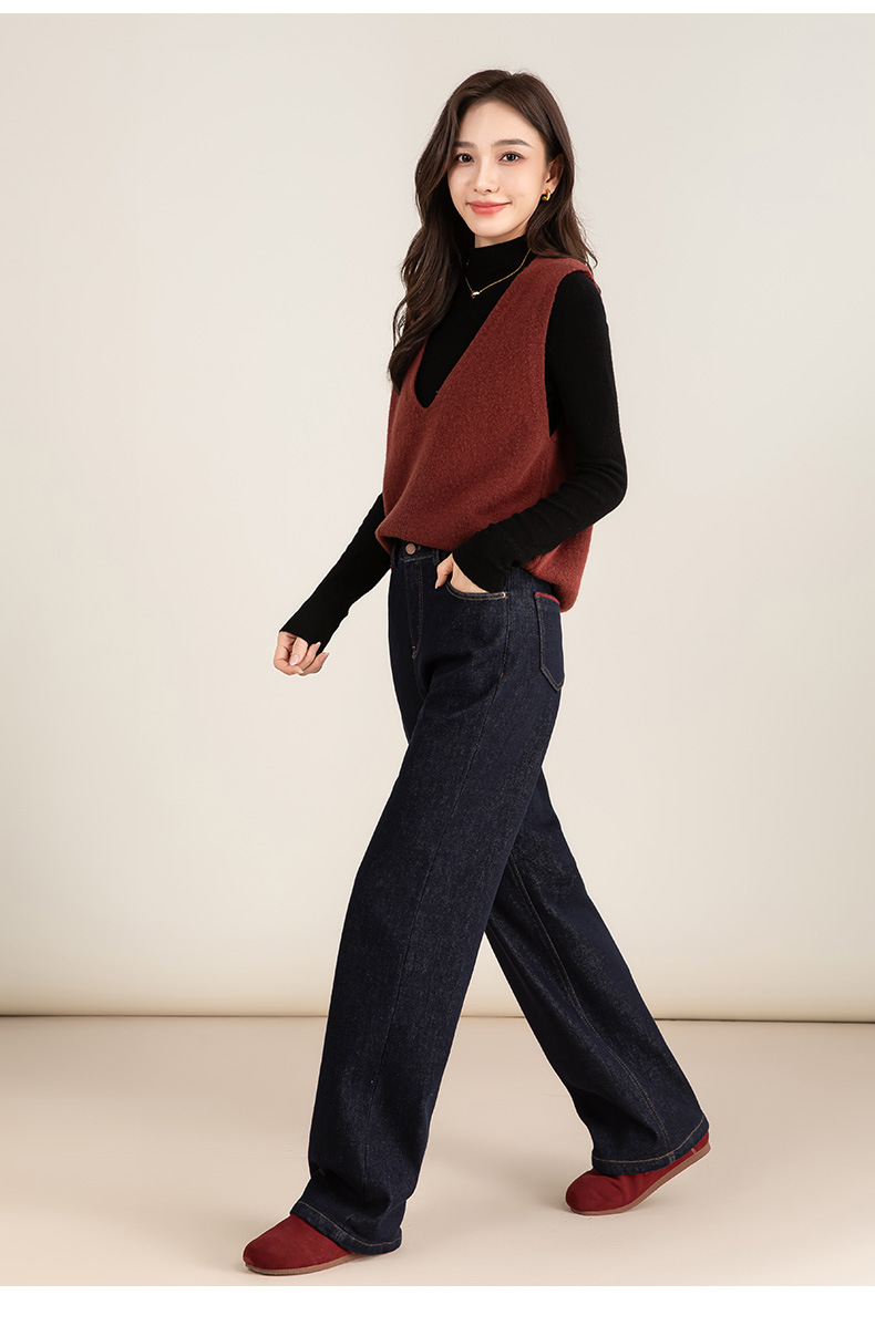 Quần jean nữ ống rộng dáng suông cổ điển — màu xanh denim chi tiết 23