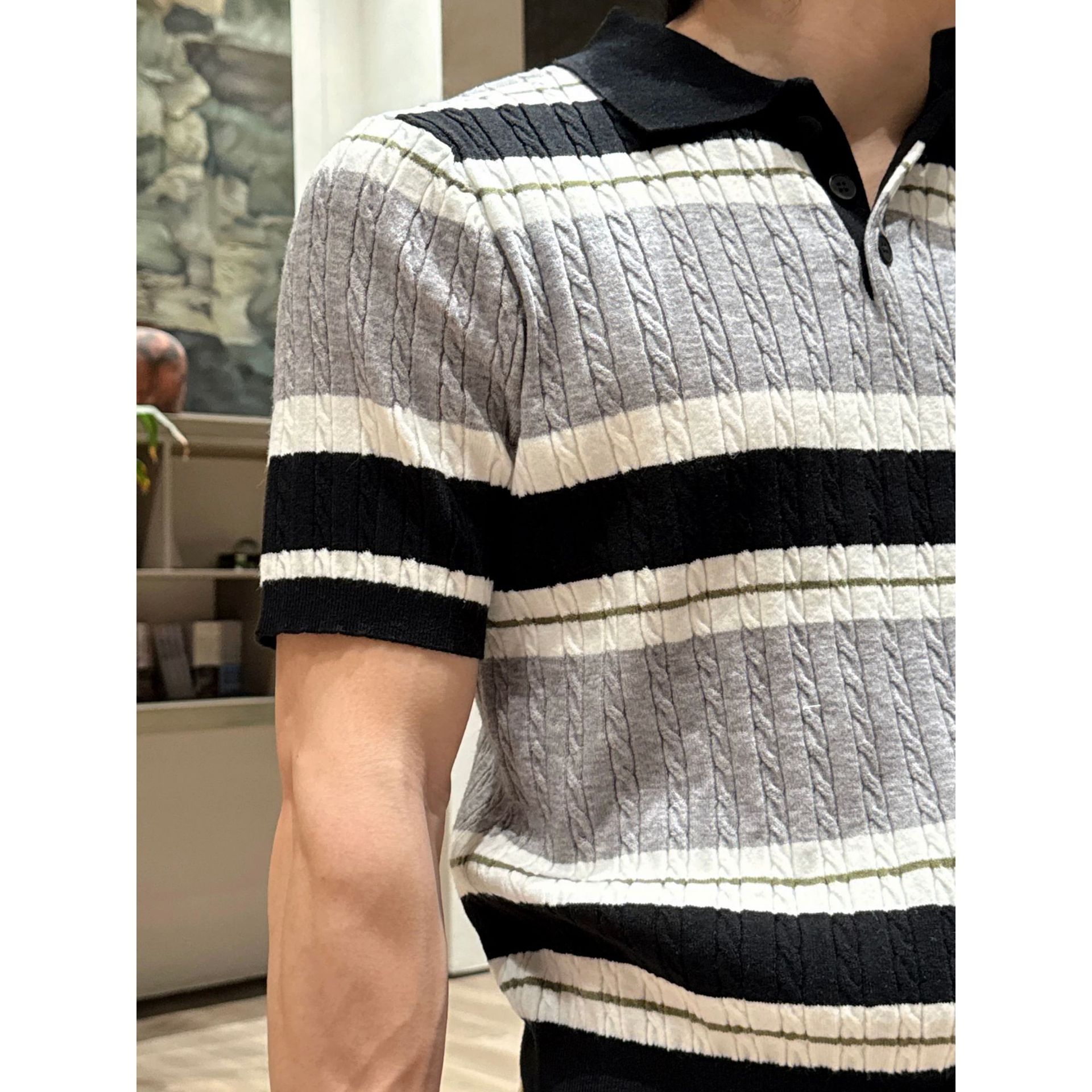 Polo camiseta de punto camiseta de manga corta camiseta de cuello de hombre rayas torcidas flores viejas ganancias de verano fábrica transfronteriza al por mayor