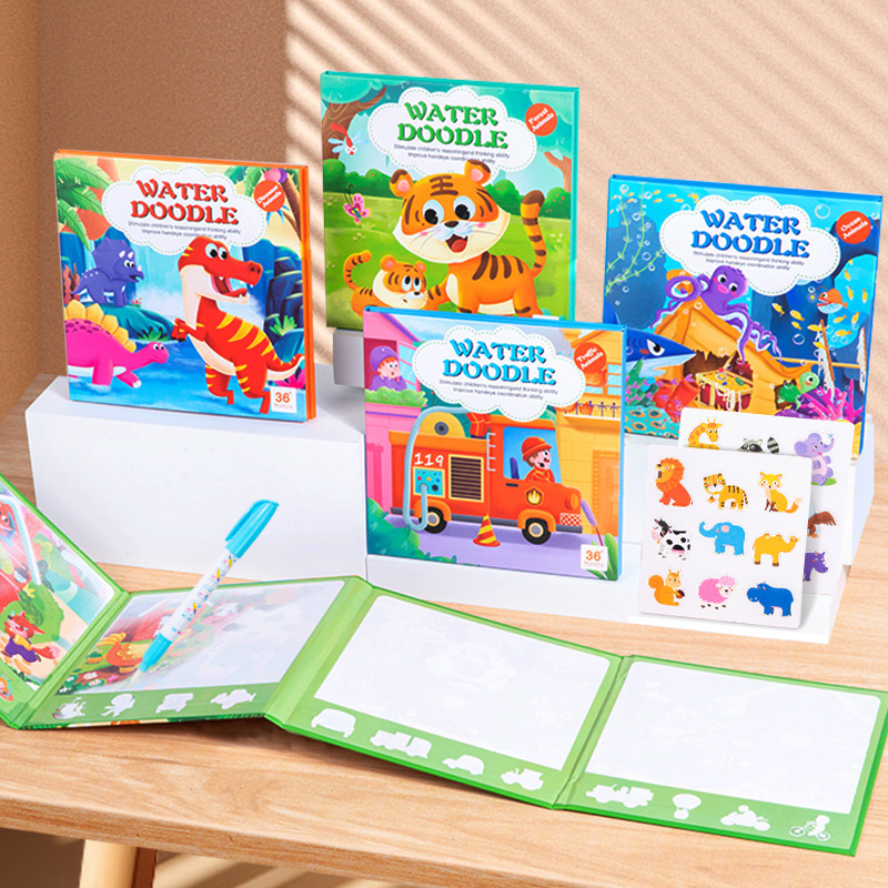 Educación temprana iluminación libro de pinturas de agua libro de graffiti libro de Velcro libro de pinturas para niños niñas niños pequeños cognitivo avanzado puzzle animal