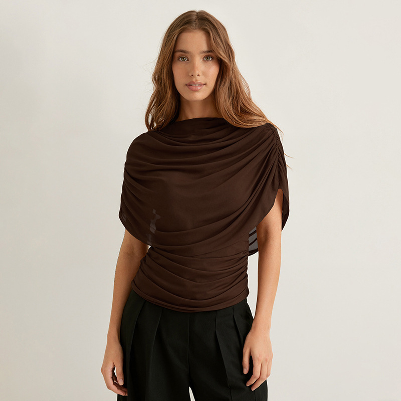 J25Tp439 European and American Style Cross-Border Women's Autumn and Winter Amazon New Scarf Collar Draped Sleeveless Slim Top