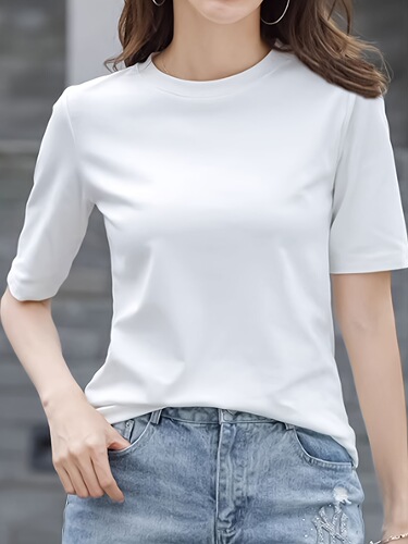 Women's casual round neck short-sleeved women's tops and clothes European and American solid color short-sleeved