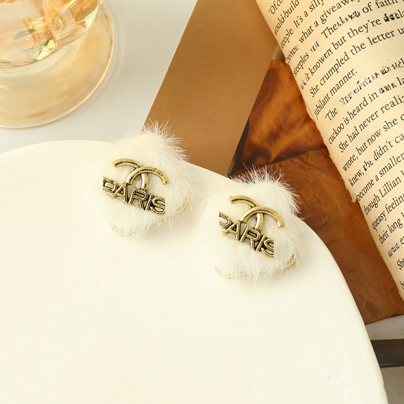 demi-season white retro earrings with letters
