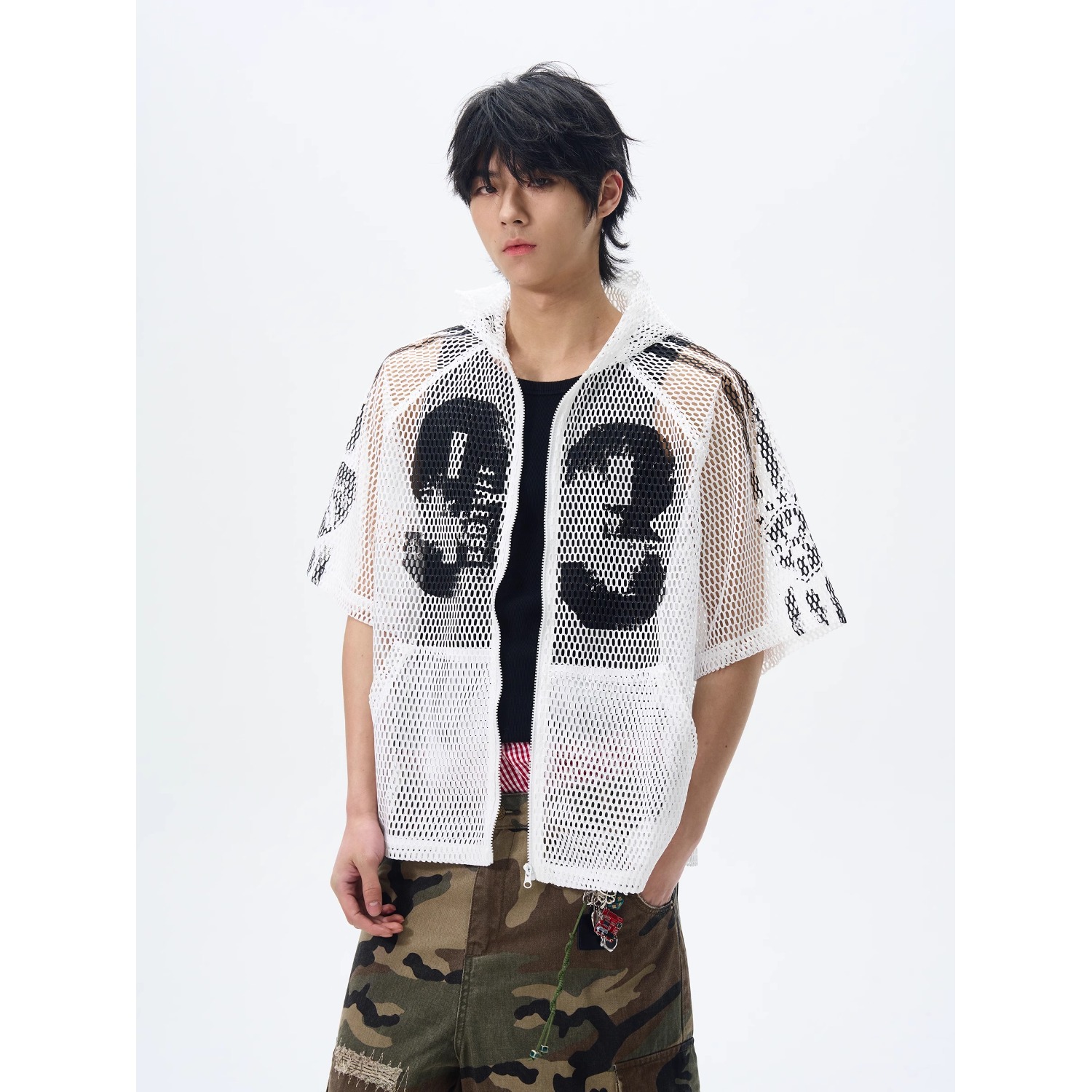 American-style Digital Zipper Hollow-out Hooded Jersey Men And Women, Summer Loose-fitting Short-sleeve_viptrois.com