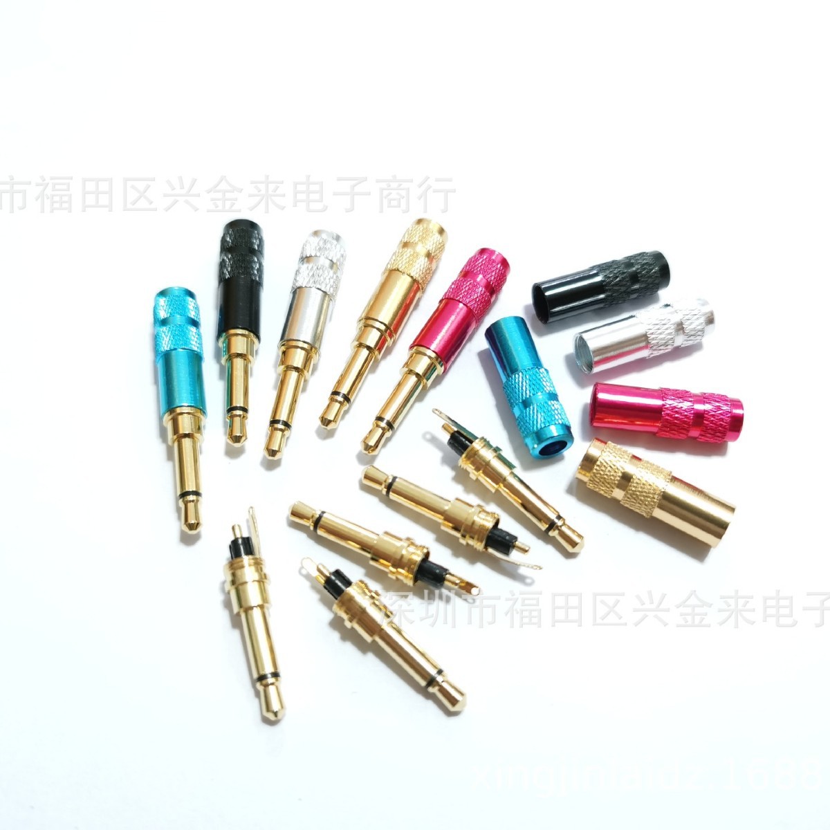 彩色铝壳镀金 3.5音频焊接头手机插头diy耳机接头二节 单声道插头