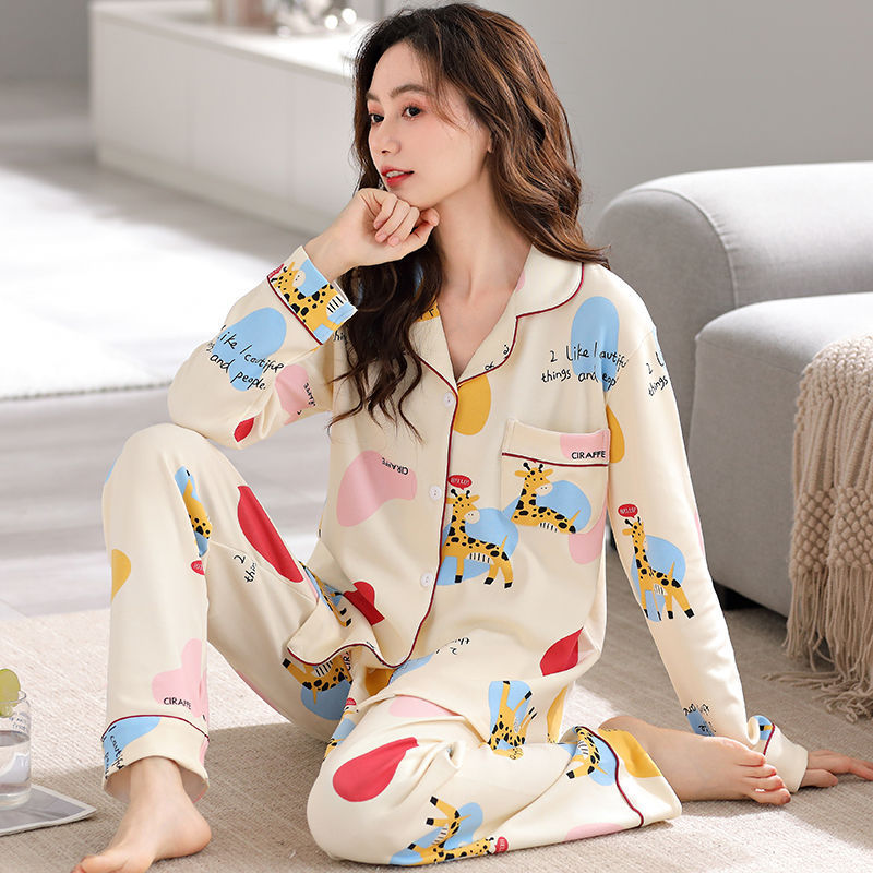 Pijamas de algodón para mujeres primavera y otoño manga larga ocio simple set coreano ropa para el hogar se puede usar fuera