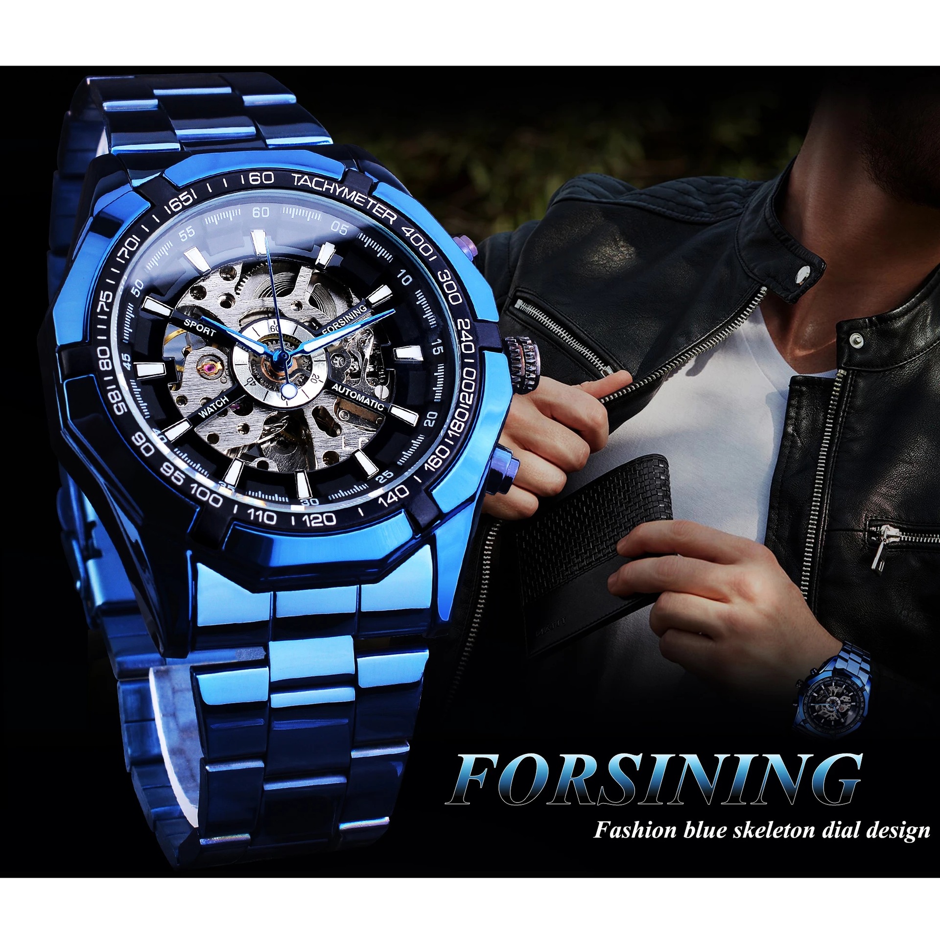 Forsining Automatic Mechanical Watch Sport Hollow 30M Life Waterproof Men's Watch Glow Watch_voghion.com