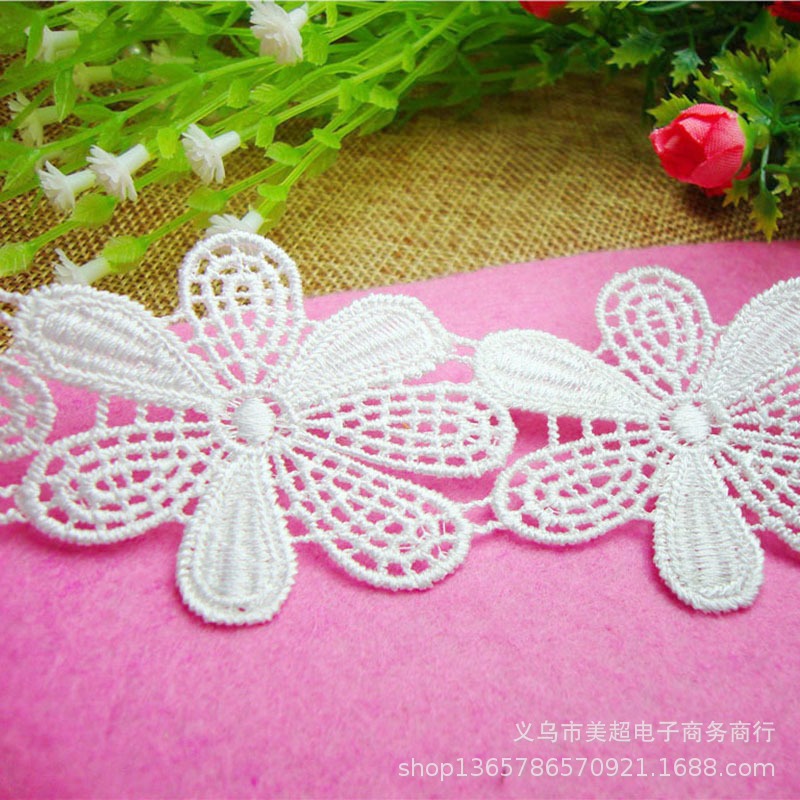 花个白色刺绣涤纶镂空 可改色七瓣裙边袖口领口手工服饰
