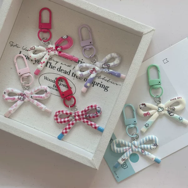New bow-knot KT cat keychain DIY beaded accessory, cute backpack pendant, gift for girlfriends and couples