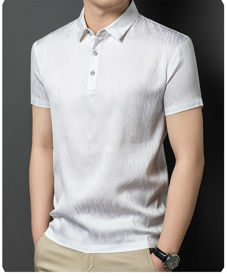 Áo polo nam lụa tơ tằm cao cấp tay ngắn cổ bẻ — Trắng 6130 chi tiết 13