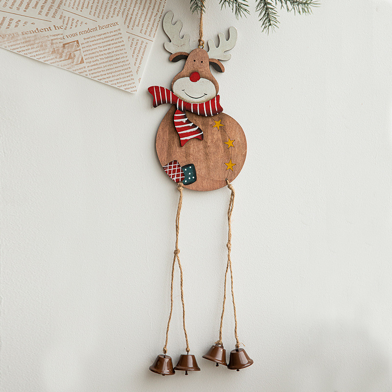 Decoraciones de Navidad de madera pintada Retro campanas de alce Santa colgante decoración del árbol de Navidad