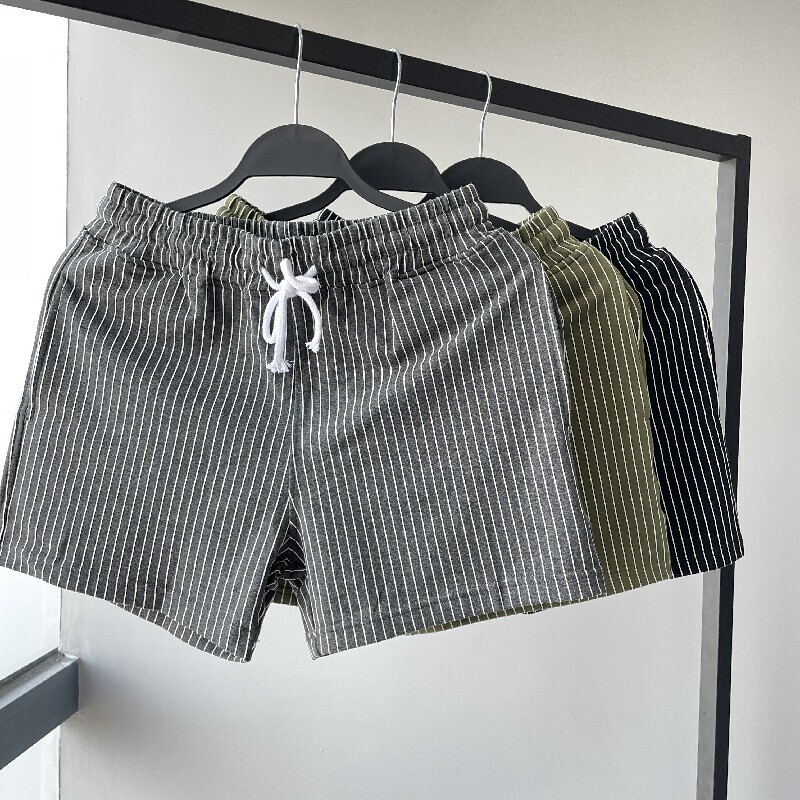 High-End Striped Three-Quarter Pants for Men, Sports Casual Shorts with Pockets, Mid-Waist Straight-Leg Men's Pants
