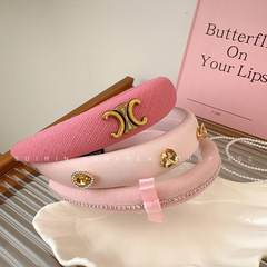 櫻花粉蝴蝶結海綿發箍女增高顱頂寬邊氣質頭箍網紅夏季新款髮飾