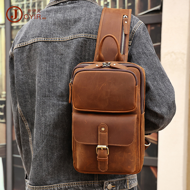 Nuevo bolso de pecho de los hombres de cuero de Crazy Horse europeo y americano retro de cuero genuino de los hombres bolsa de mensajero bolsa de moda bolso de hombro de los hombres del pecho de los hombres