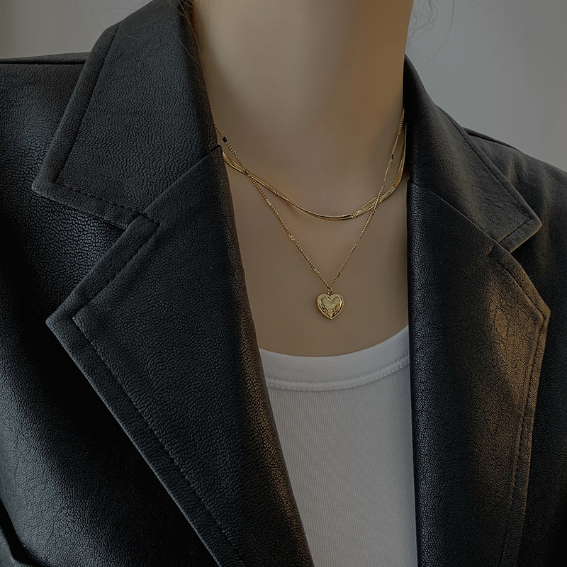 Titanium Steel Material Fashion Heart Shape Titanium Steel Plating Layered Necklaces