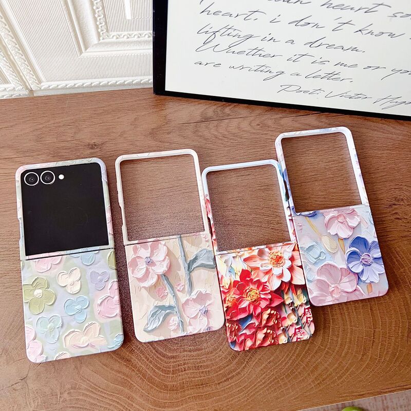 Suitable for Samsung Z Flip7 Skin-Feel Foldableing Mobile Phone Case Z Flip7 Anti-Fall Embossed Watercolor Flower Protective Cover Wholesale