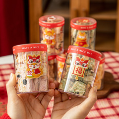 New Year Cookies Jar Wafer Cookies Box Transparent with Lid Acrylic Round Snowflake Snack Packaging Box Nuts Box